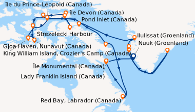 Itinéraire de la croisière Nuuk (Groenland), Sermiligaaq (Groenland), Ev...