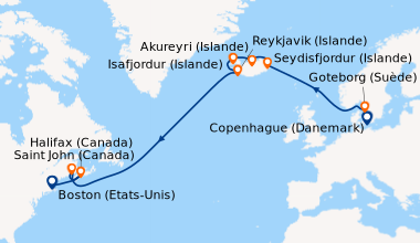 Itinéraire de la croisière Copenhague (Danemark), Goteborg (Suède), En m...