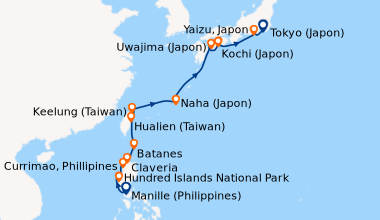 Itinéraire de la croisière Philippines, Taiwan et Japon