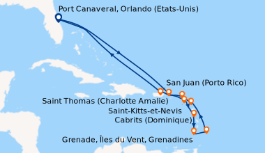 Itinéraire de la croisière Port Canaveral, Orlando (Etats-Unis), En mer,...