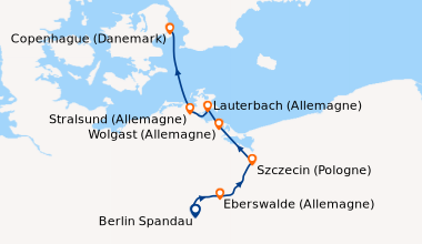 Itinéraire de la croisière De Berlin à Copenhague : la Havel, l'Oder et la mer Baltique (BSU_CPHPP)