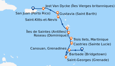 Itinéraire de la croisière Barbade (Bridgetown), Bequia (Saint-Vincent-e...