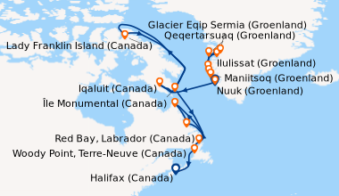 Itinéraire de la croisière Nuuk (Groenland), Sisimiut Holsteinsborg (Gro...