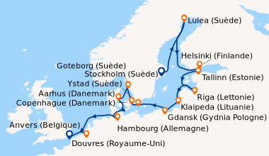Itinéraire de la croisière Stockholm (Suède), Lulea (Suède), En mer, Hel...