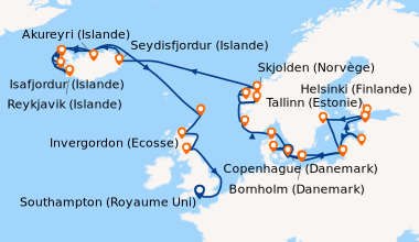 Itinéraire de la croisière Copenhague (Danemark), Aarhus (Danemark), Bor...