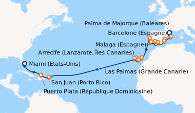 Itinéraire de la croisière Barcelone (Espagne), Palma de Majorque (Baléa...