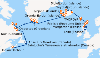 Itinéraire de la croisière Leith (Écosse), Invergordon (Ecosse), Kirkwal...