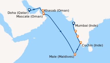 Itinéraire de la croisière Doha (Qatar), Khasab (Oman), Mascate (Oman), ...