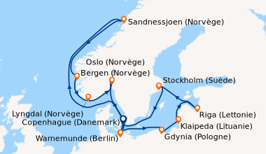 Itinéraire de la croisière Copenhague (Danemark), Warnemunde (Berlin), G...