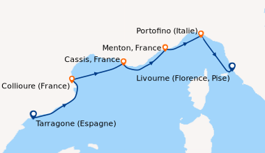 Itinéraire de la croisière Des rivages catalans aux côtes italiennes