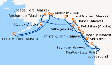 Itinéraire de la croisière Seattle (Etats-Unis), puget sound, Seymour Na...