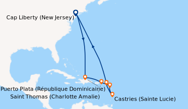 Itinéraire de la croisière Cap Liberty (New Jersey), En mer, En mer, Lab...