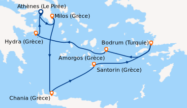 Itinéraire de la croisière Athènes (Le Pirée), Milos (Grèce), Santorin (...