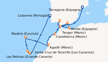 Itinéraire de la croisière Lisbonne (Portugal), En mer, Las Palmas (Gran...