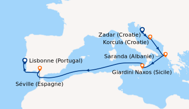 Itinéraire de la croisière En mer, Zadar (Croatie), Saranda (Albanie), G...