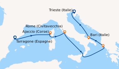 Itinéraire de la croisière Tarragone (Espagne), Ajaccio (Corse), Rome (C...