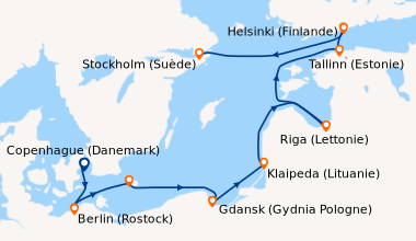 Itinéraire de la croisière Copenhague (Danemark), Berlin (Rostock), Ronn...