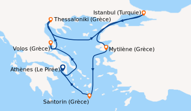 Itinéraire de la croisière Athènes (Le Pirée), Volos (Grèce), Thessaloni...