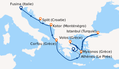 Itinéraire de la croisière Athènes (Le Pirée), Volos (Grèce), Mykonos (G...
