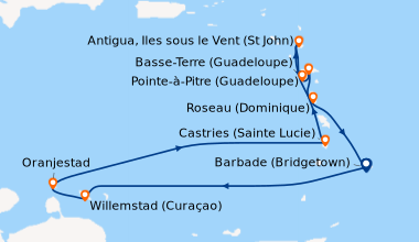 Itinéraire de la croisière Barbade (Bridgetown), Saint-Georges (Grenade)...