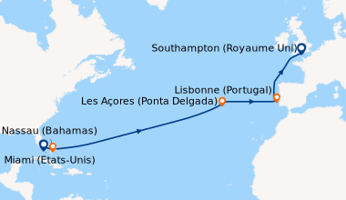 Itinéraire de la croisière Miami (Etats-Unis), Nassau (Bahamas), En mer,...