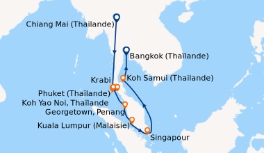 Itinéraire de la croisière Trésors de Thaïlande et croisière à Chiang Mai