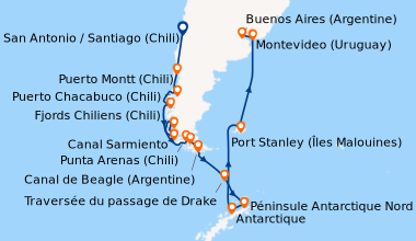 Itinéraire de la croisière San Antonio / Santiago (Chili), En mer, Puert...