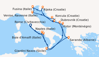 Itinéraire de la croisière Rome (Civitavecchia), Baie d'Amalfi (Italie),...