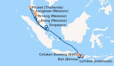 Itinéraire de la croisière Bali (Benoa), Bali (Benoa), Lombok (Indonésie...