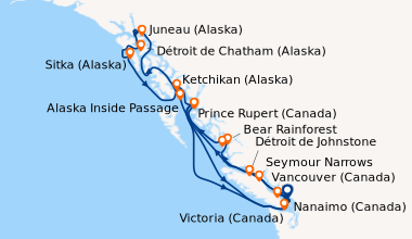 Itinéraire de la croisière Vancouver (Canada), Alaska Inside Passage, Ju...