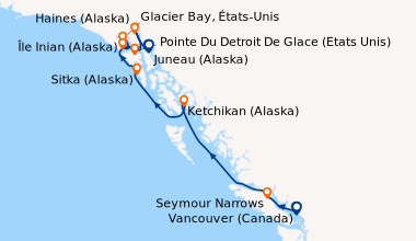 Itinéraire de la croisière Seymour Narrows, Vancouver (Canada), En mer, ...