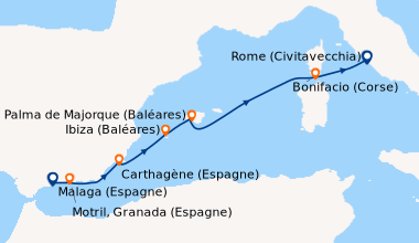Itinéraire de la croisière Malaga (Espagne), Motril, Granada (Espagne), ...