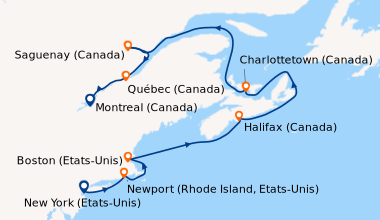 Itinéraire de la croisière New York (Etats-Unis), Newport (Rhode Island,...
