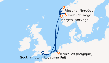 Itinéraire de la croisière Southampton (Royaume Uni) , En mer, Flam (Nor...