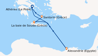 Itinéraire de la croisière Athènes (Le Pirée), En mer, Alexandrie (Egypt...