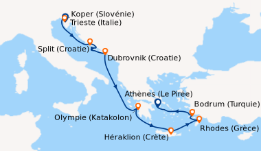 Itinéraire de la croisière Trieste (Italie), Koper (Slovénie), Split (Cr...