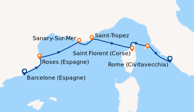Itinéraire de la croisière Roses (Espagne), Sanary-Sur-Mer, Saint-Tropez...