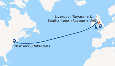 Itinéraire de la croisière Southampton (Royaume Uni), En mer, Liverpool ...