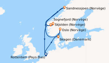 Itinéraire de la croisière Rotterdam (Pays-Bas), En mer, Oslo (Norvège),...