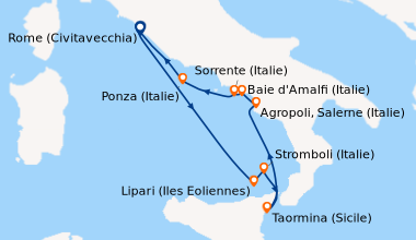 Itinéraire de la croisière Rome (Civitavecchia), En mer, Lipari (Iles Eo...