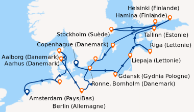 Itinéraire de la croisière Copenhague (Danemark), En mer, Canal de Kiel ...