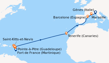 Itinéraire de la croisière Fort de France (Martinique), Pointe-à-Pitre (...