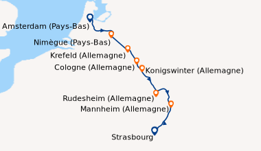 Itinéraire de la croisière La grande fête du Rhin, de la Hollande à la vallée du Rhin romantique - Croisière culturelle, gourmande et festive (AST_NOVPP)