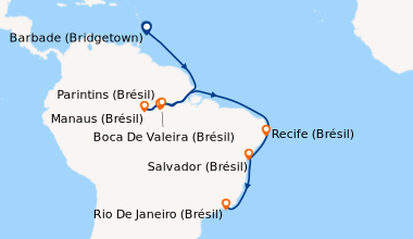 Itinéraire de la croisière Barbade (Bridgetown), En mer, En mer, En mer,...