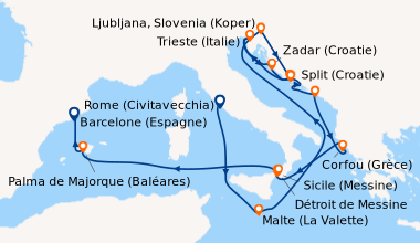 Itinéraire de la croisière Rome (Civitavecchia), En mer, Malte (La Valet...