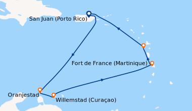 Itinéraire de la croisière San Juan (Porto Rico), En mer, Oranjestad, Wi...