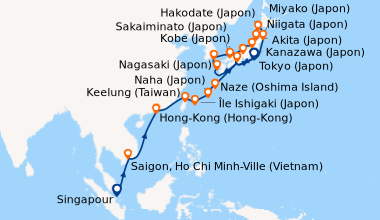 Itinéraire de la croisière Singapour, En mer, En mer, Saigon, Ho Chi Min...
