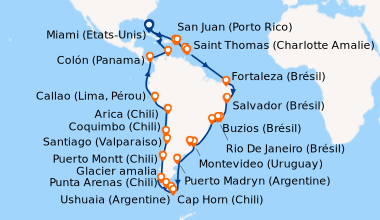 Itinéraire de la croisière Miami (Etats-Unis), En mer, En mer, San Juan ...