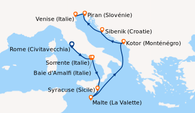 Itinéraire de la croisière Rome (Civitavecchia), Sorrente (Italie), Baie...