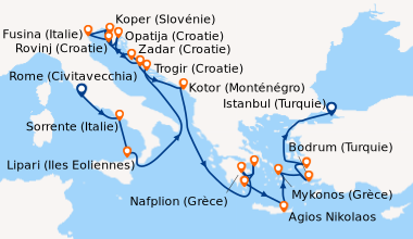 Itinéraire de la croisière Rome (Civitavecchia), Sorrente (Italie), Lipa...